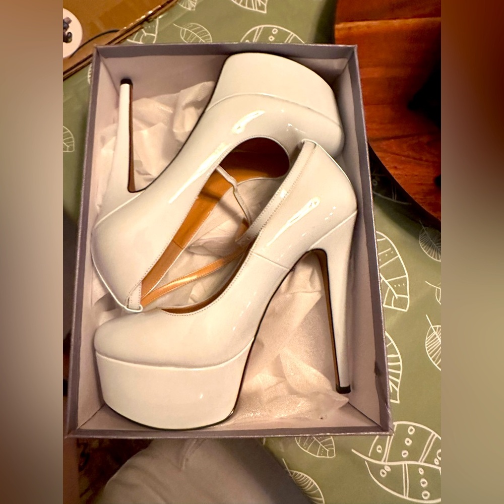 New in box white platform heels